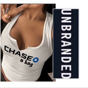 UNBRANDED White Ribbed  "CHASE A Bag” Cropped Top